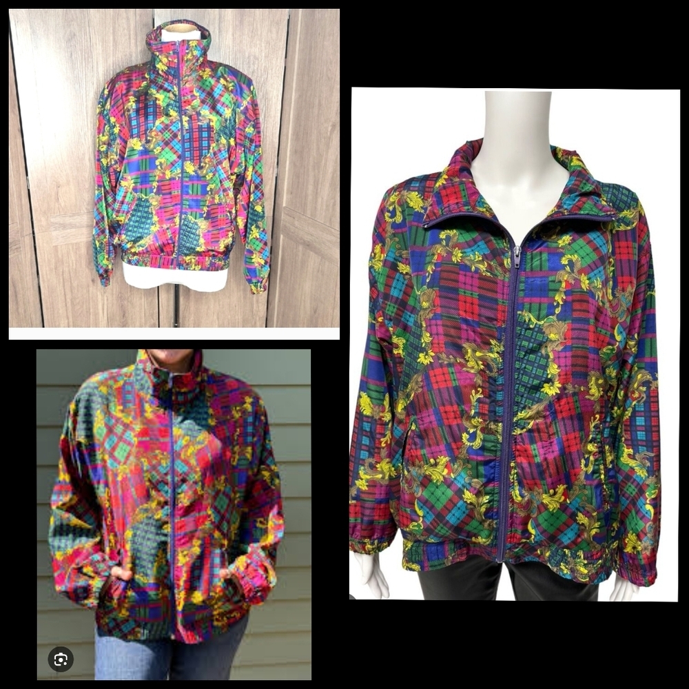 Unique Rare Vintage Colorful Plaid Windbreaker Jacket